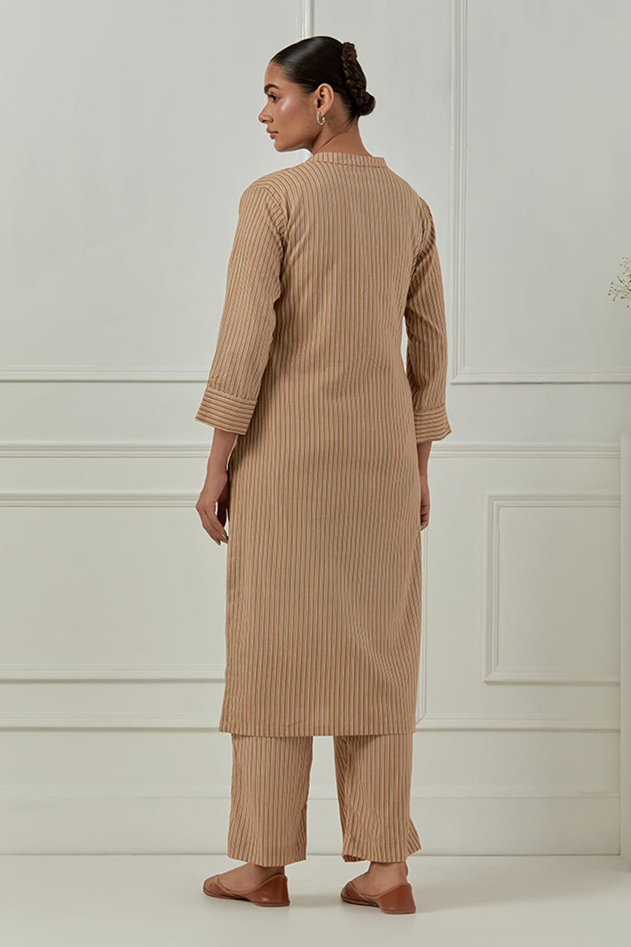 Mustard Aster Stripes Printed Kurta Set