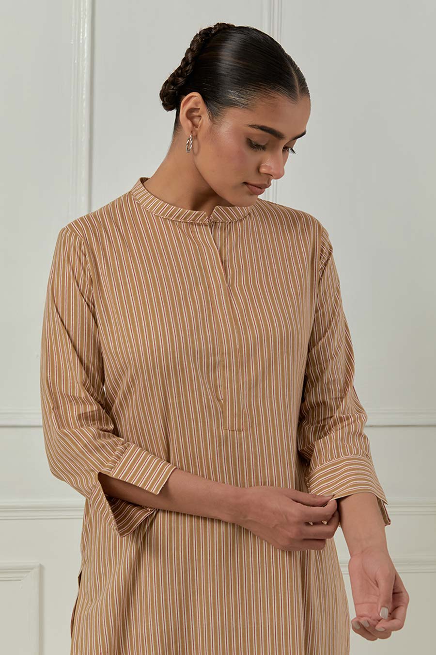 Mustard Aster Stripes Printed Kurta Set