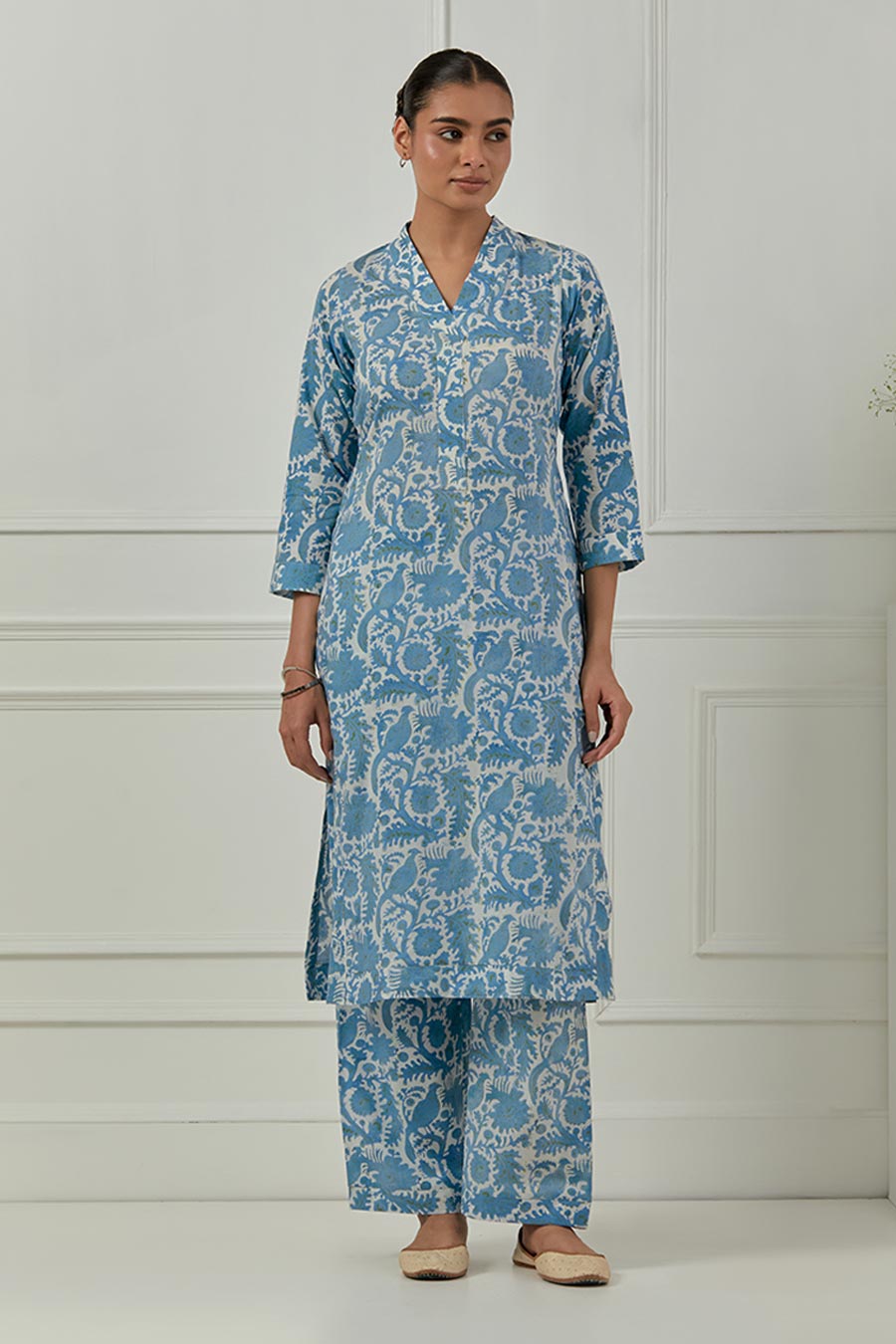 Blue & White Calla Block Printed Kurta Set