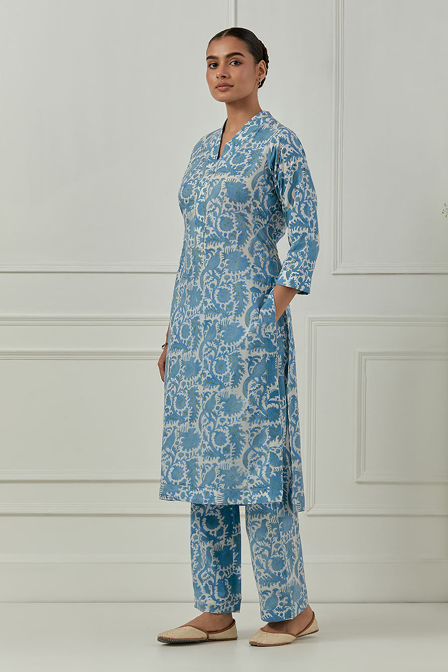 Blue & White Calla Block Printed Kurta Set