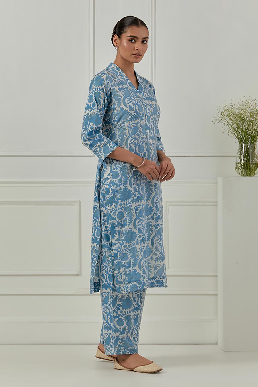 Blue & White Calla Block Printed Kurta Set