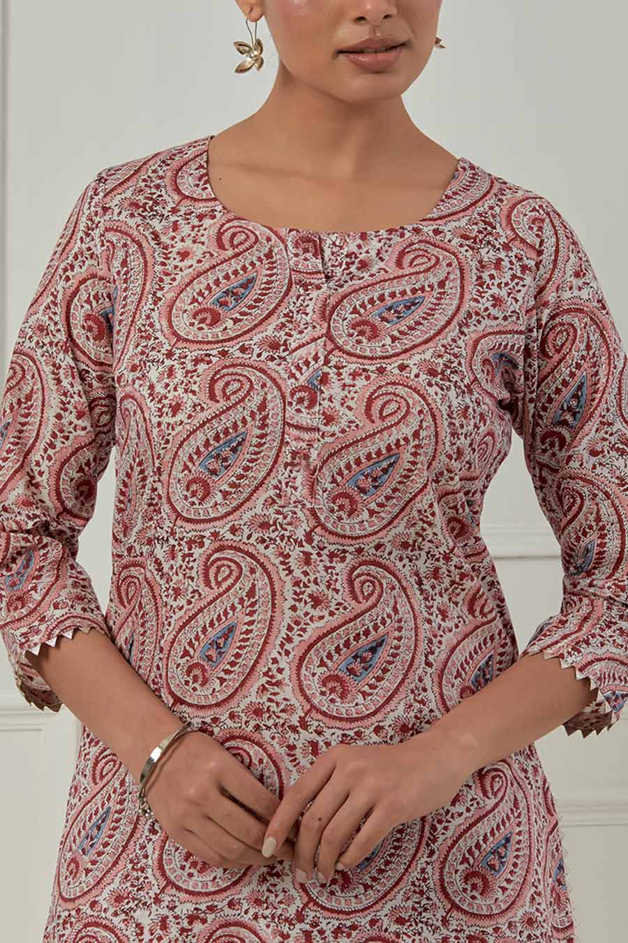 Pink & White Iris Block Printed Kurta Set