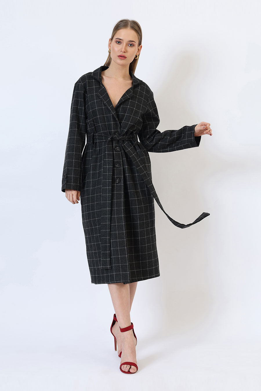 Black Parisian Charm Long Trench Coat