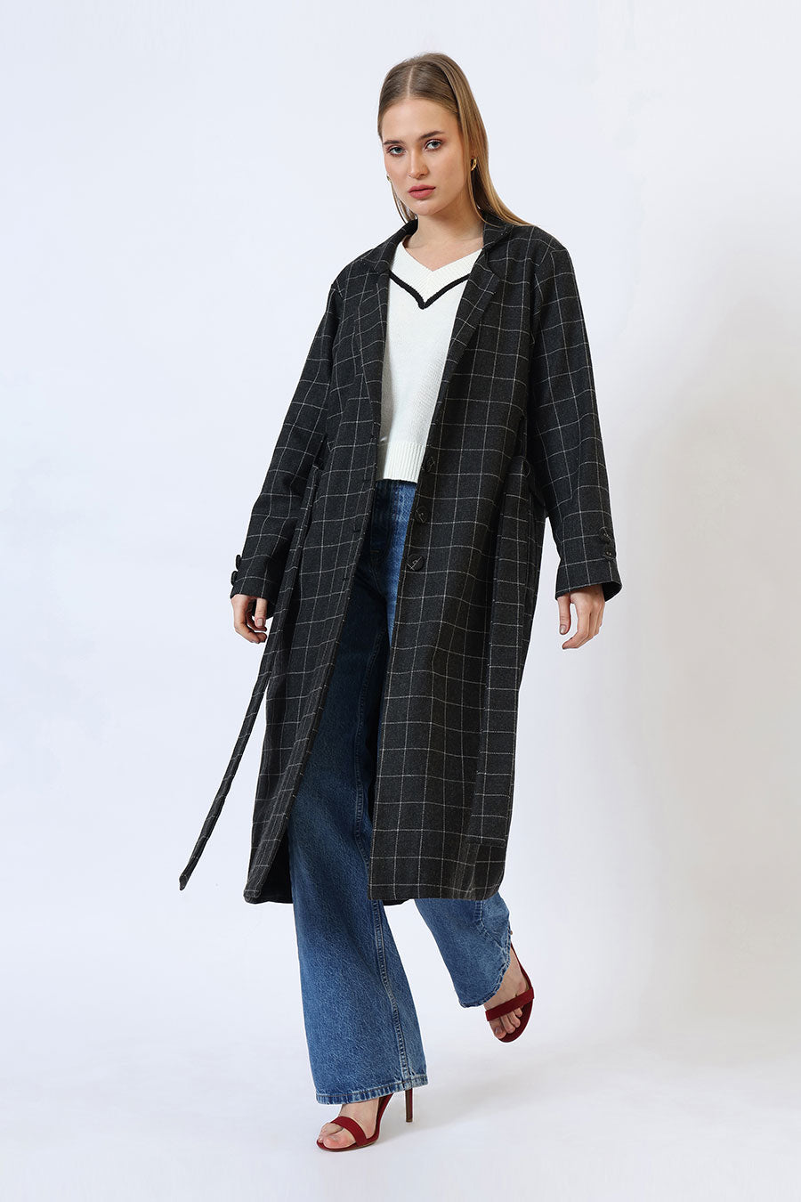 Black Parisian Charm Long Trench Coat