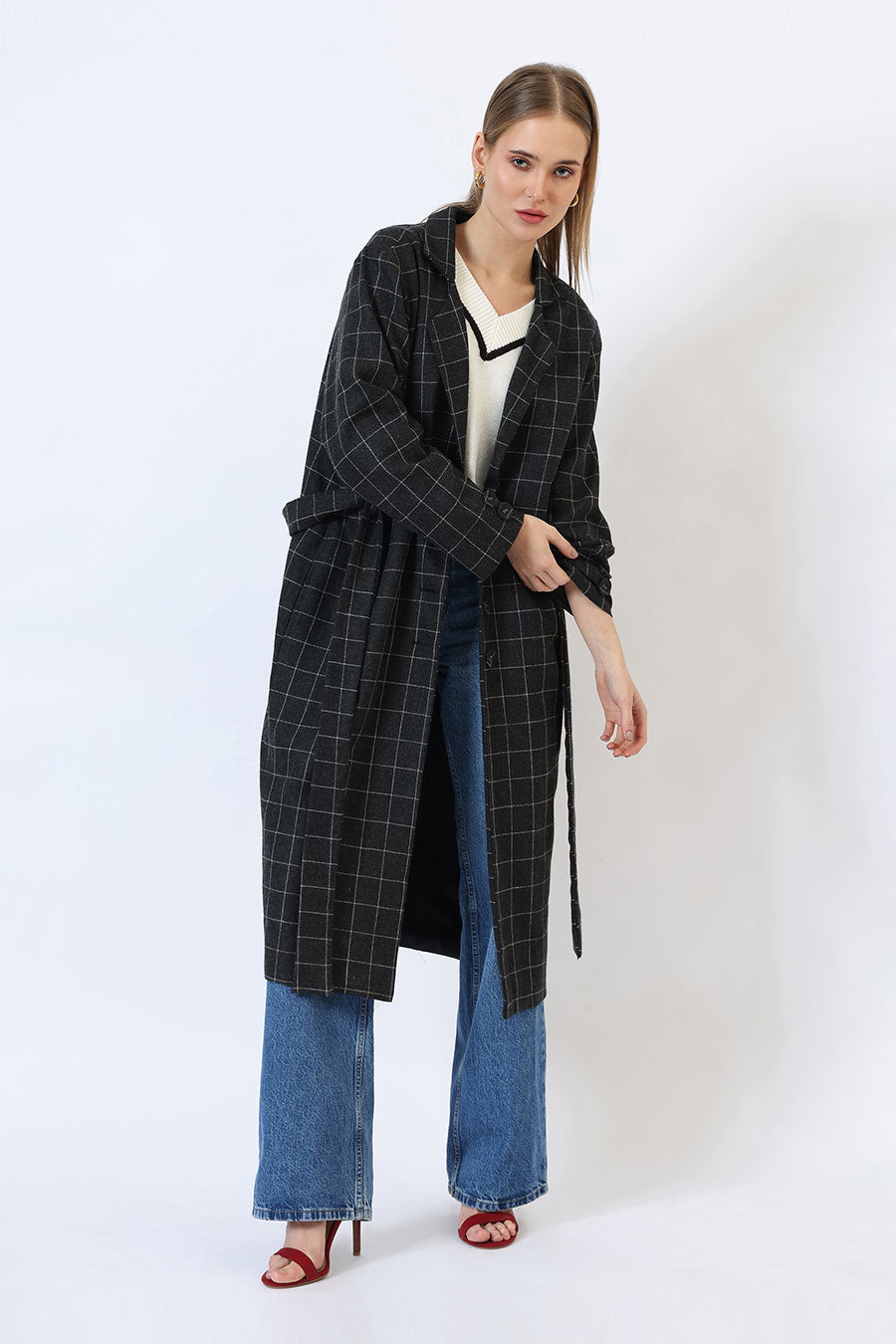 Black Parisian Charm Long Trench Coat