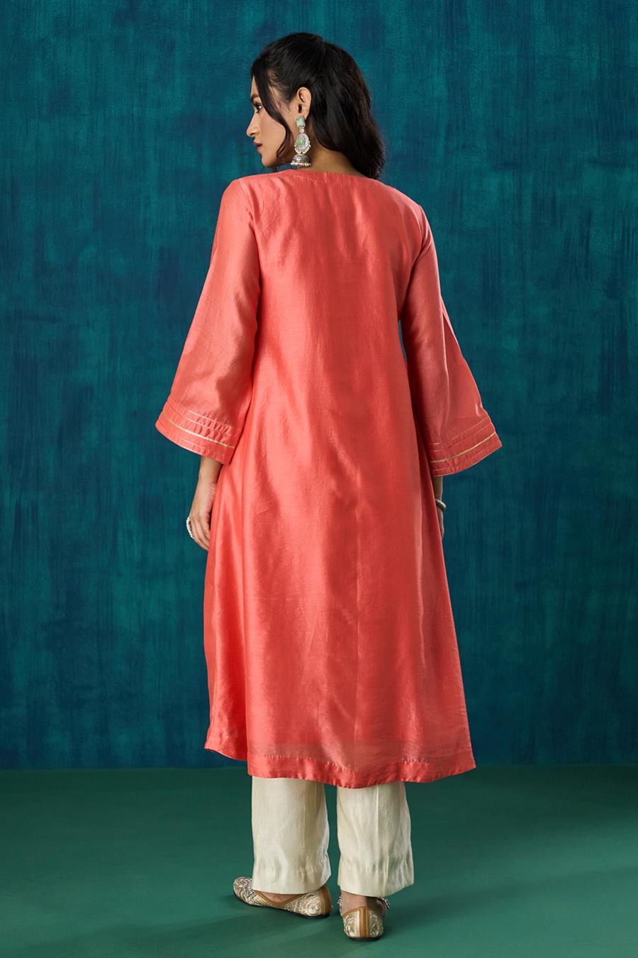 Peach Floral Embroidered Urvi Kurta