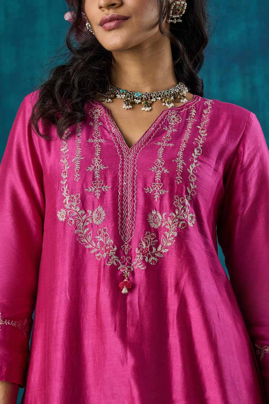 Magenta Pink Embroidered Charvi Kurta