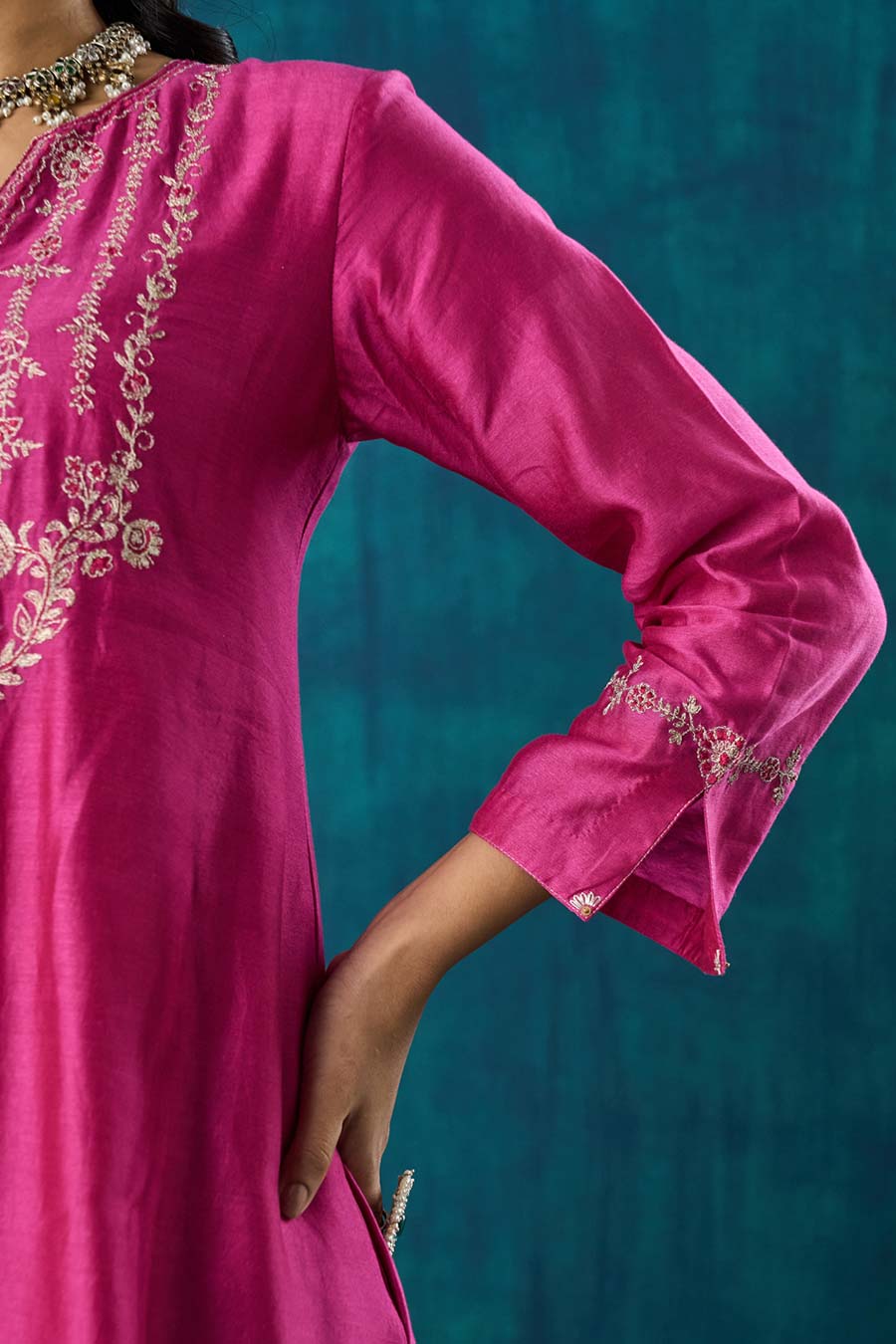 Magenta Pink Embroidered Charvi Kurta