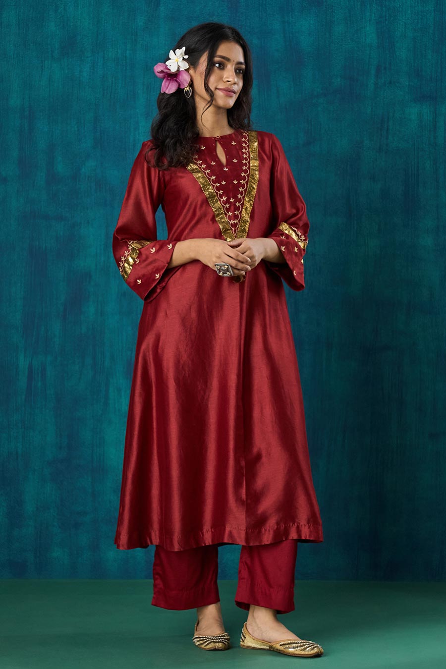 Maroon Embroidered Gitika Kurta