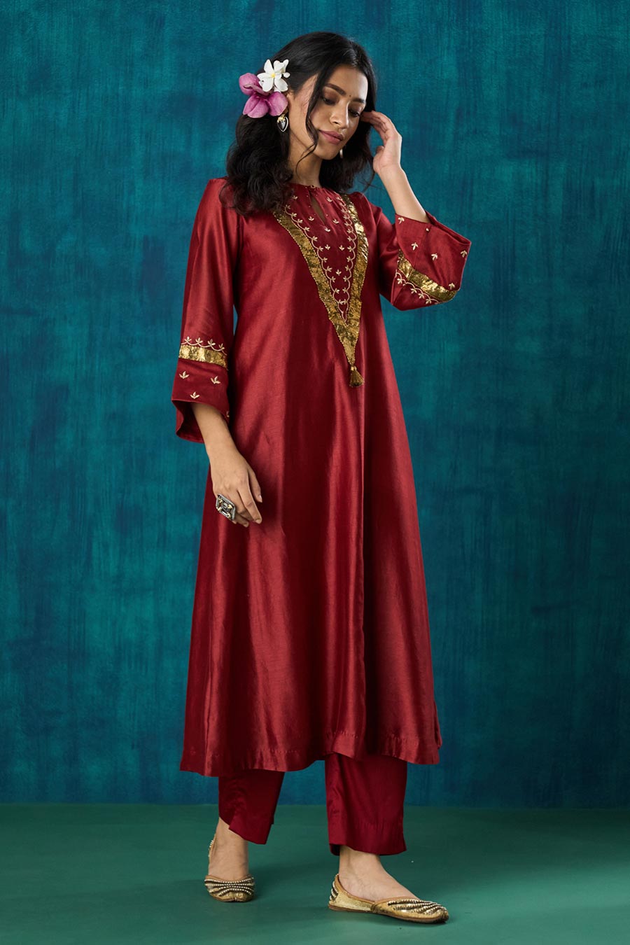 Maroon Embroidered Gitika Kurta