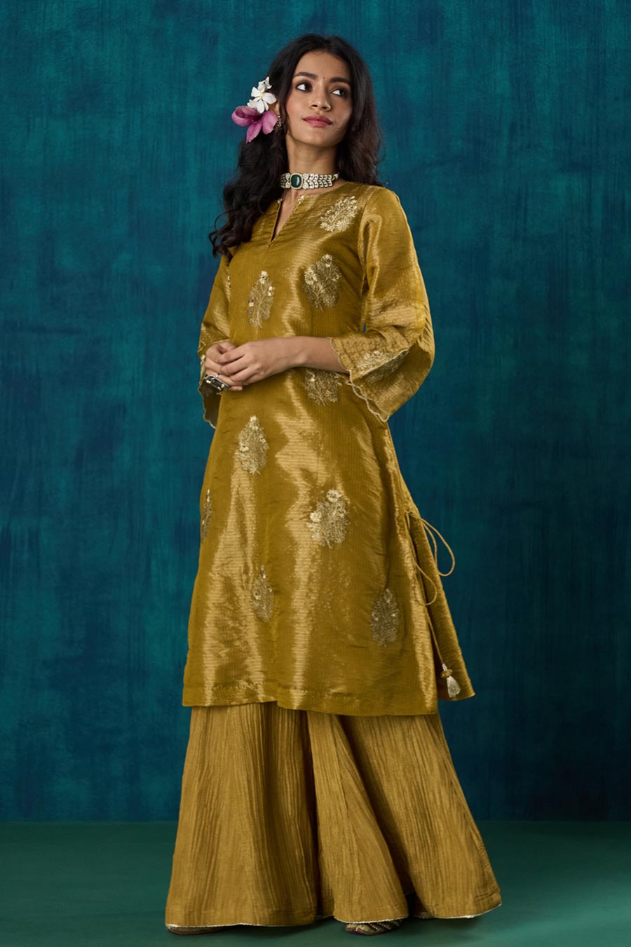 Mustard Floral Embroidered Suvarna Kurta