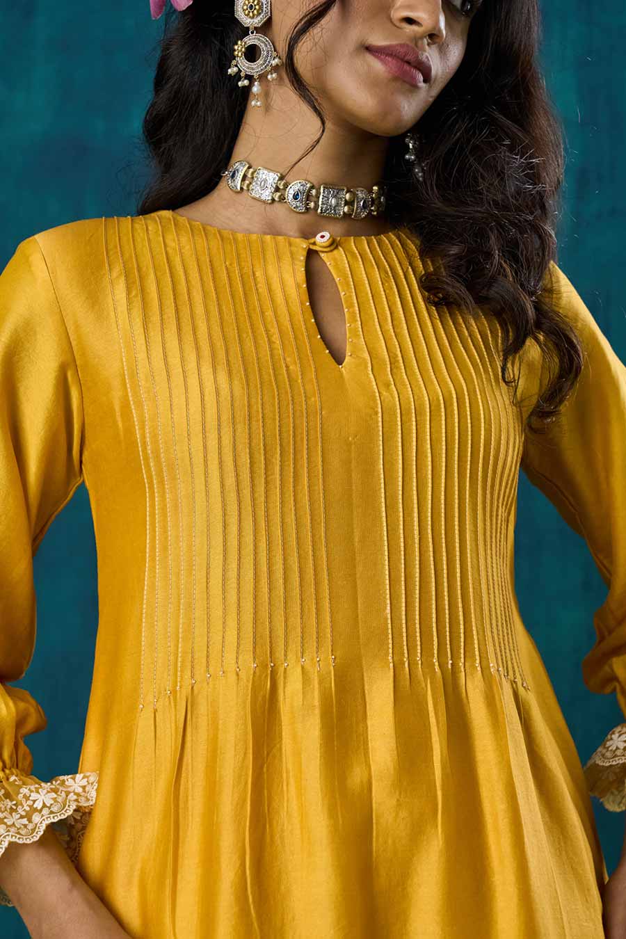 Mango Yellow Pintuck Amrai Dress