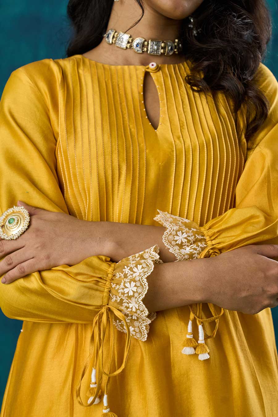 Mango Yellow Pintuck Amrai Dress