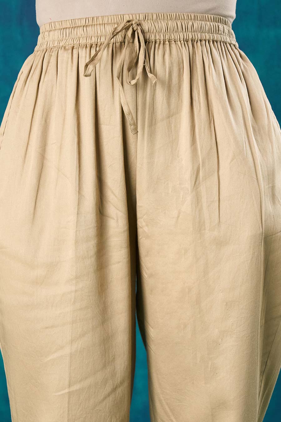 Beige Gold Cotton Silk Pant