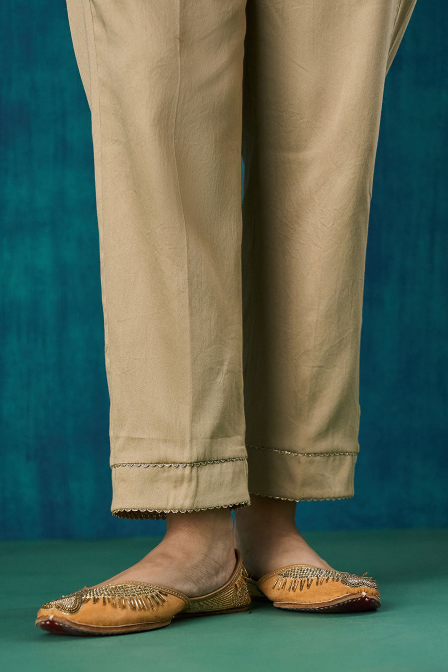 Beige Gold Cotton Silk Pant