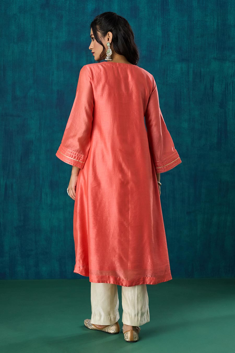Peach Floral Embroidered Urvi Kurta Set