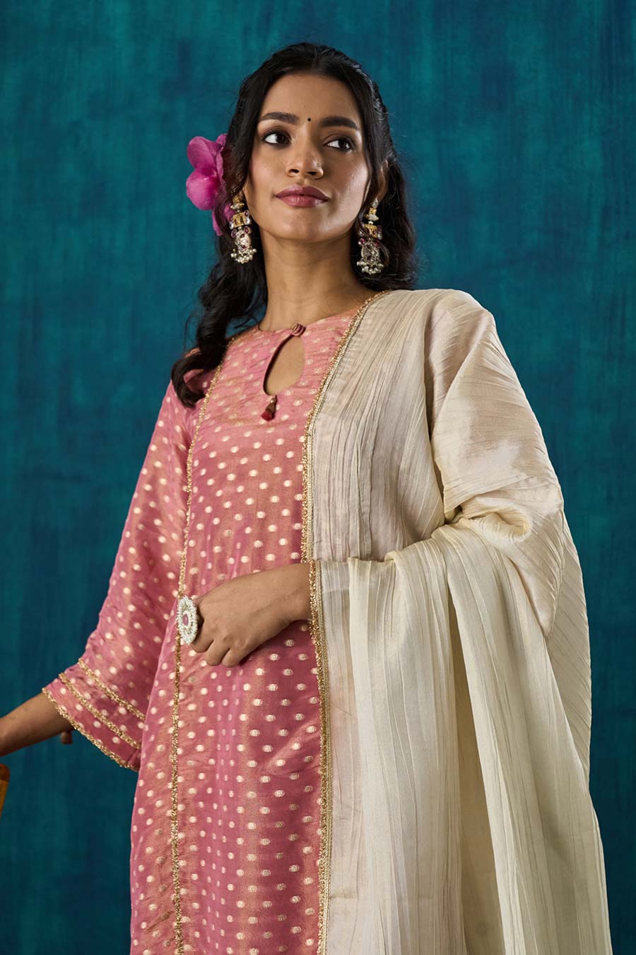 Pink Zari Butti Amala Kurta Set