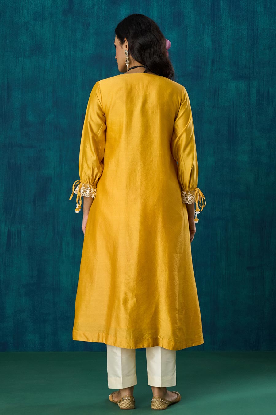 Mango Yellow Pintuck Amrai Kurta Set
