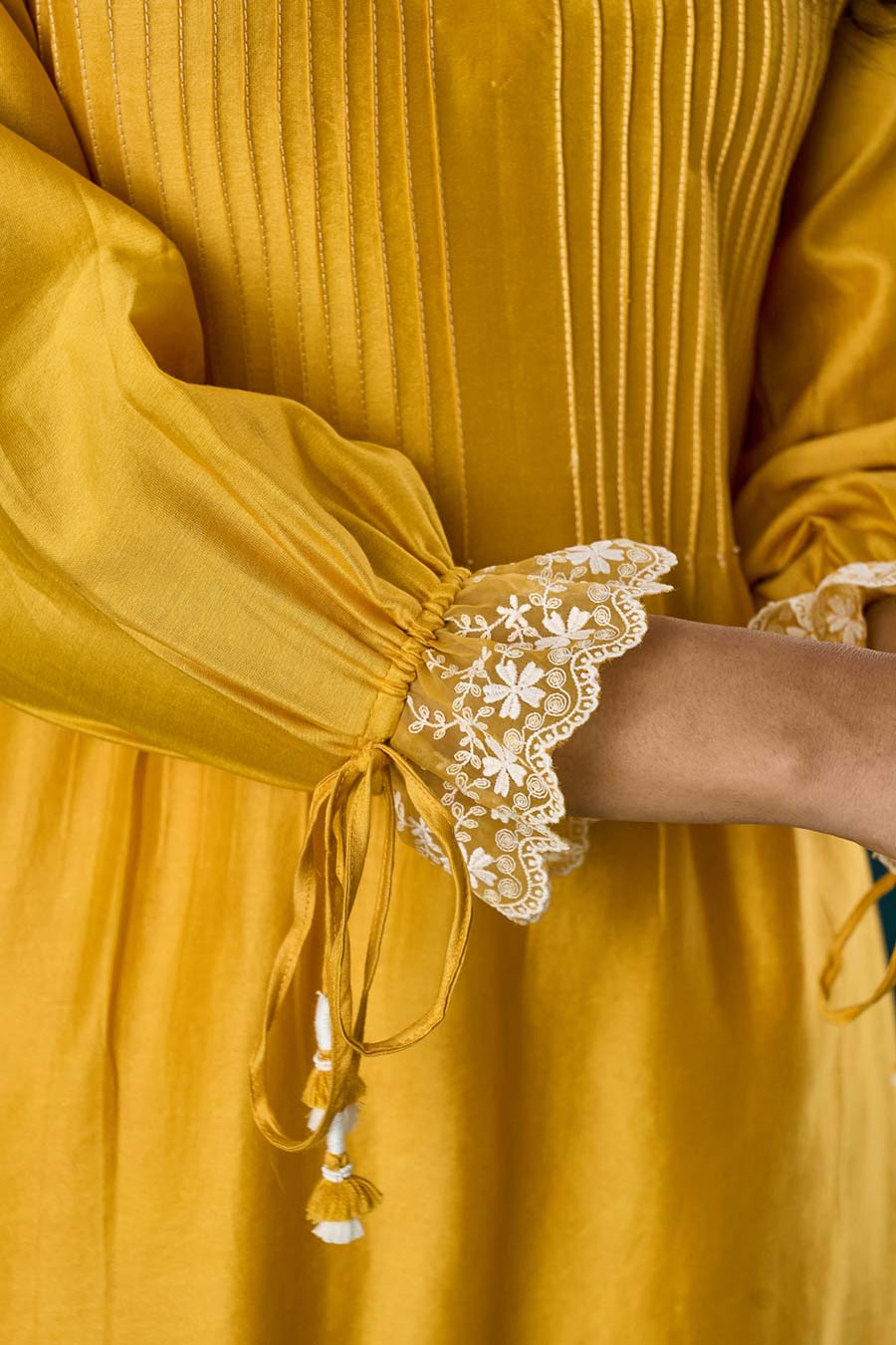 Mango Yellow Pintuck Amrai Kurta Set