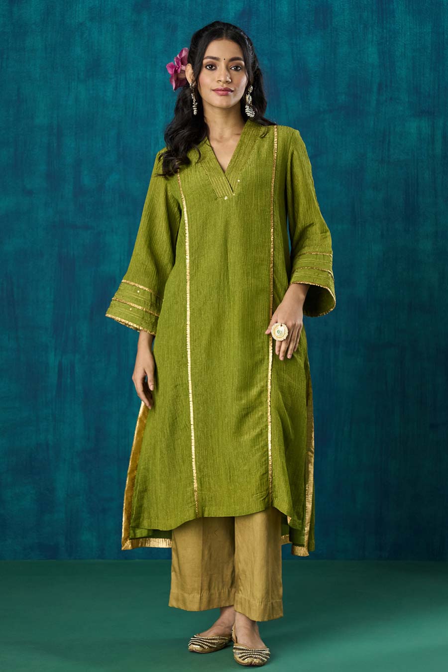 Green High-Low Jivika Kurta Set