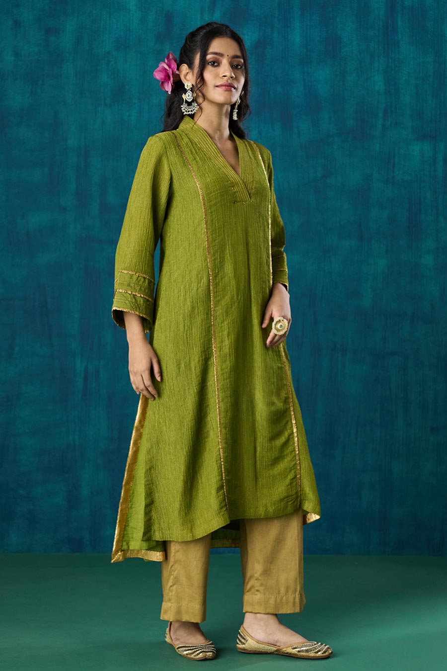Green High-Low Jivika Kurta Set