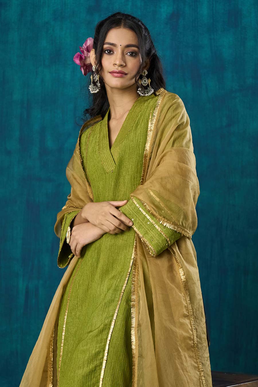Green High-Low Jivika Kurta Set