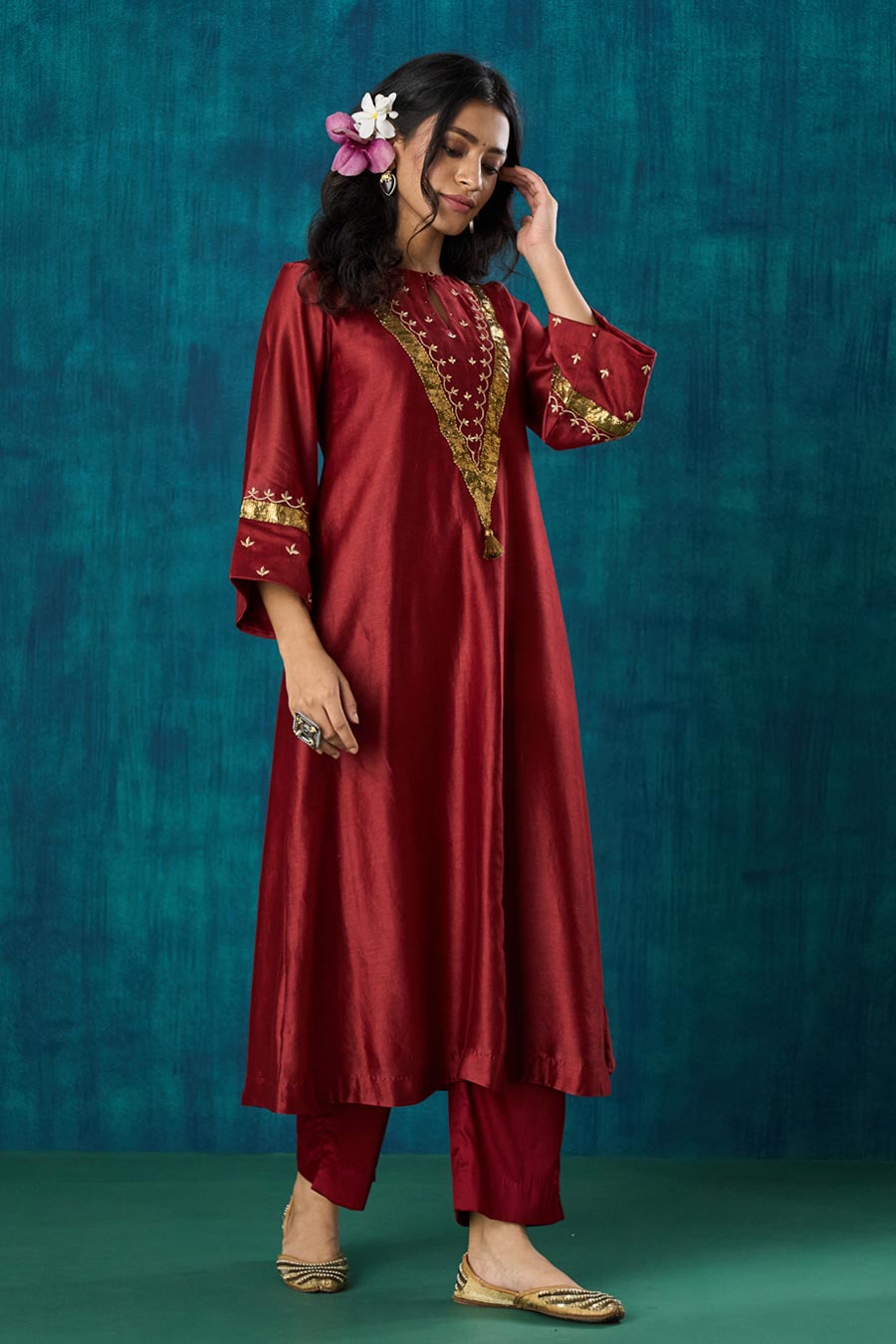 Maroon Embroidered Gitika Kurta Set