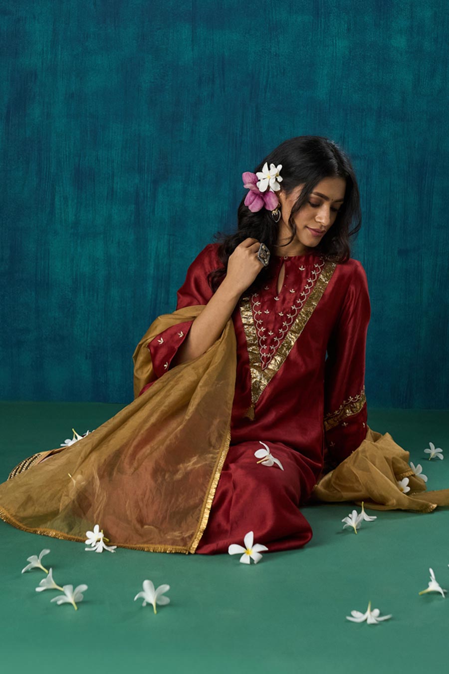 Maroon Embroidered Gitika Kurta Set