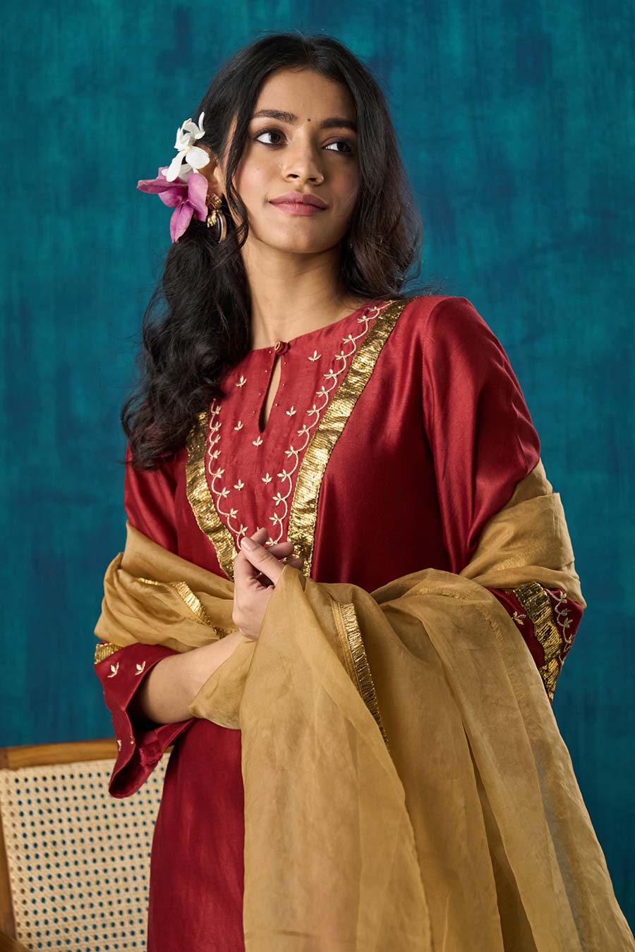 Maroon Embroidered Gitika Kurta Set