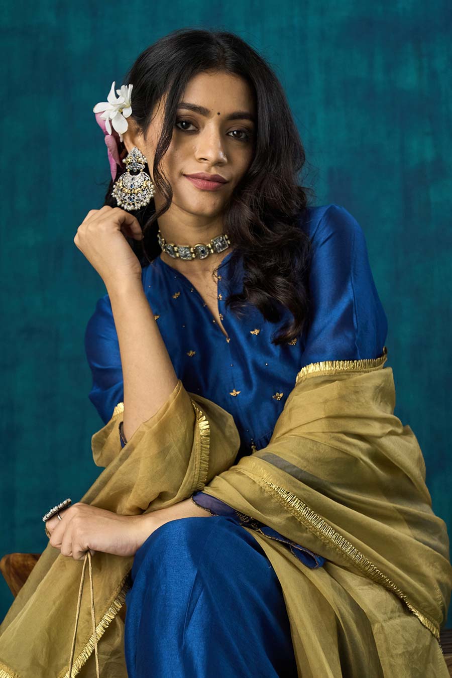 Navy Blue Hand-Embellished Leela Kurta Set