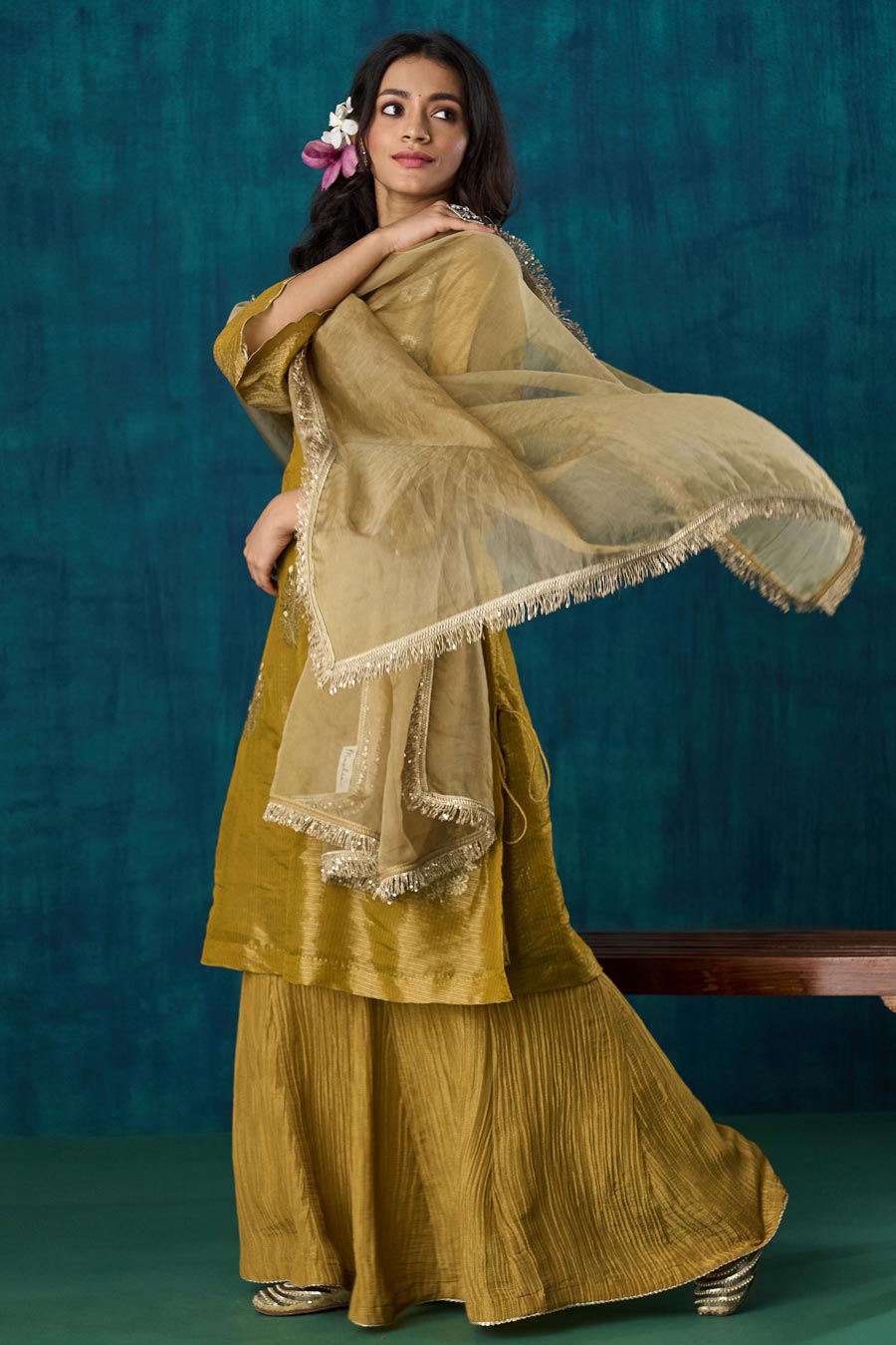 Mustard Floral Embroidered Suvarna Kurta Set