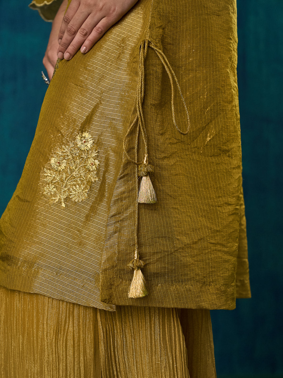 Mustard Floral Embroidered Suvarna Kurta Set