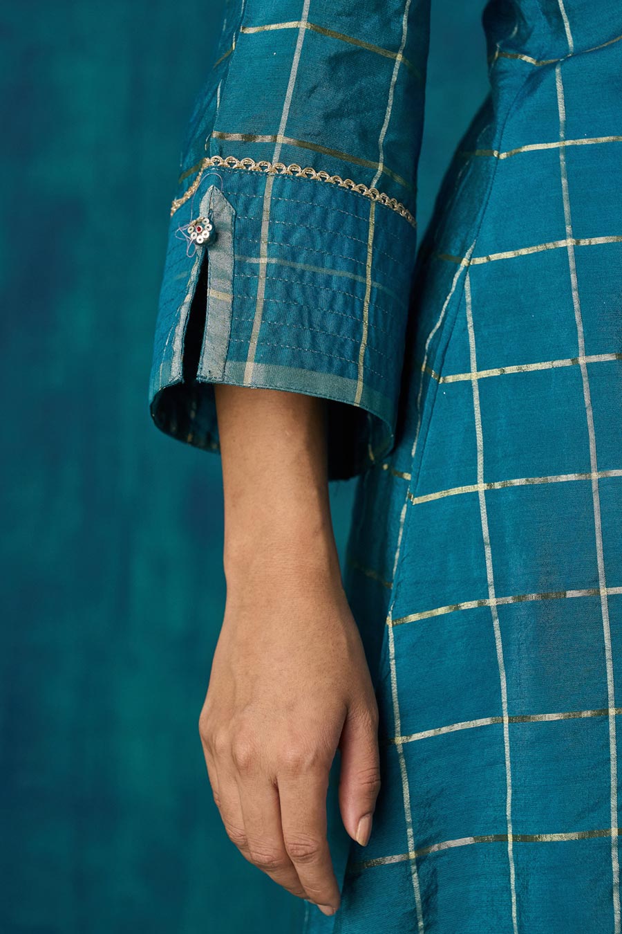 Turquoise Blue Checks Janaki Kurta Set