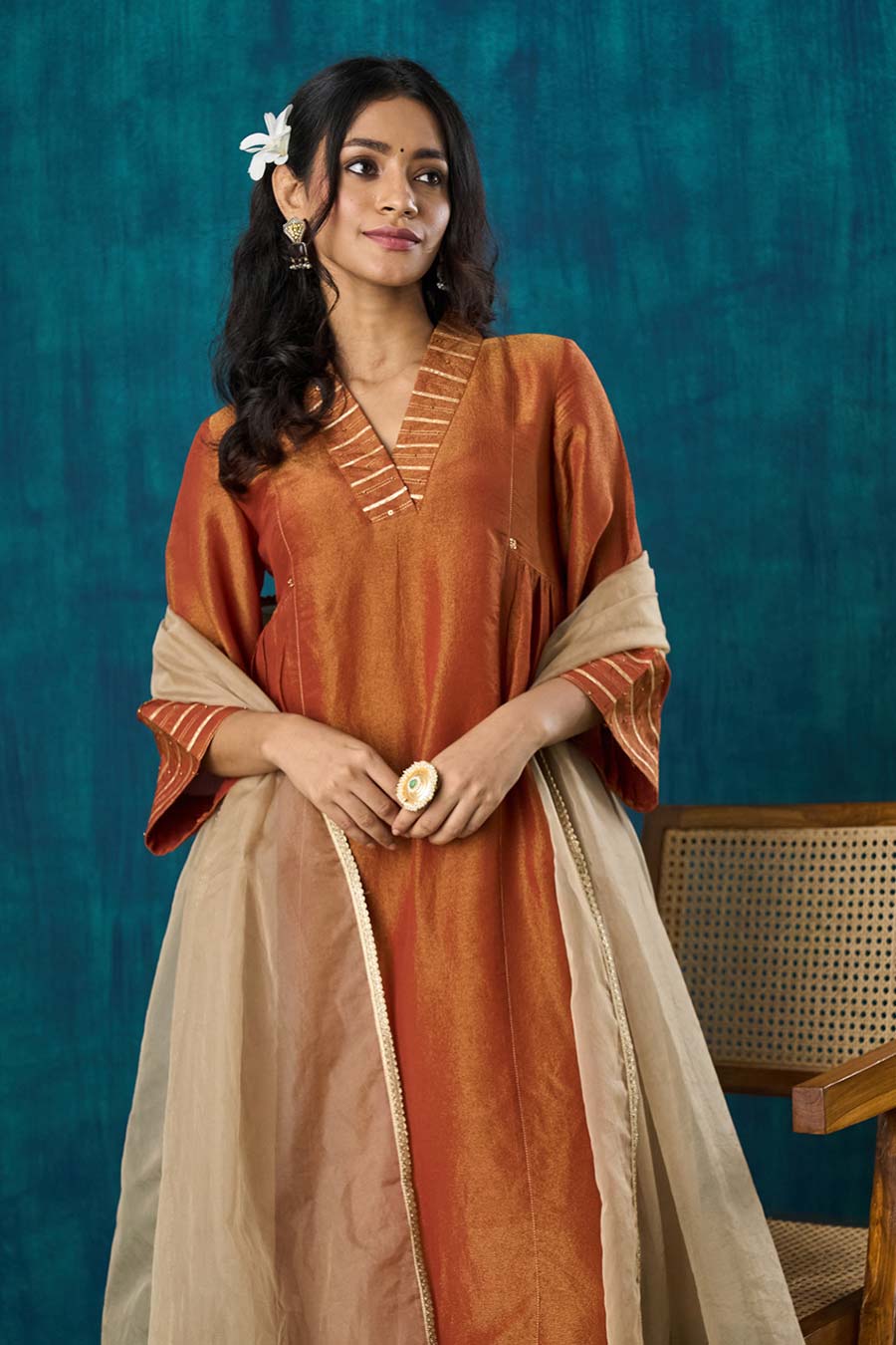 Rust Embellished Navika Kurta Set
