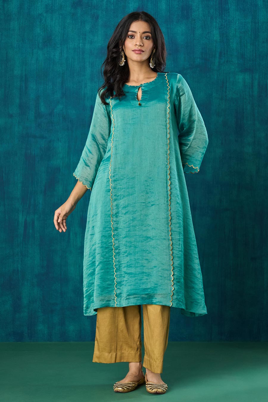 Teal Blue Zari Stripe Advika Kurta Set