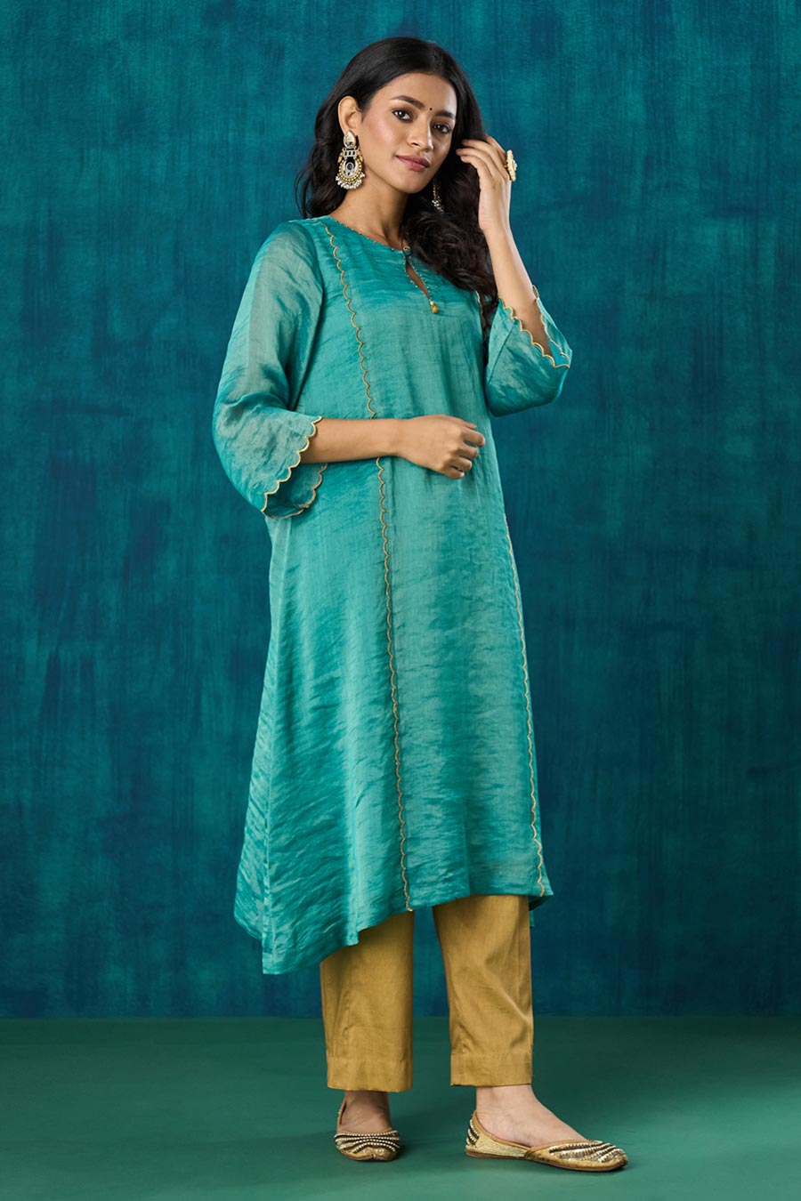 Teal Blue Zari Stripe Advika Kurta Set