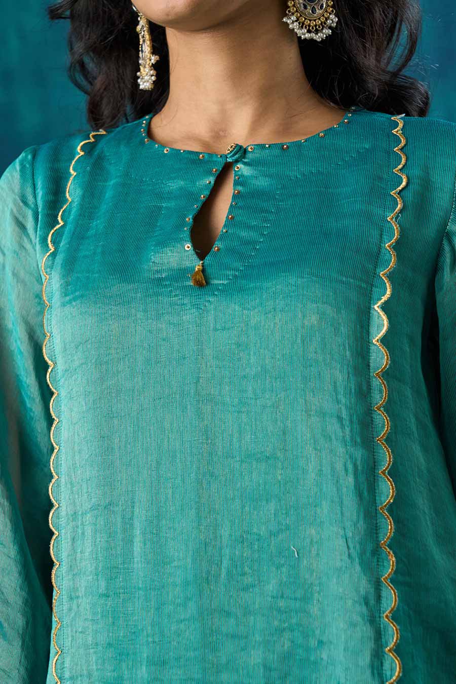 Teal Blue Zari Stripe Advika Kurta Set
