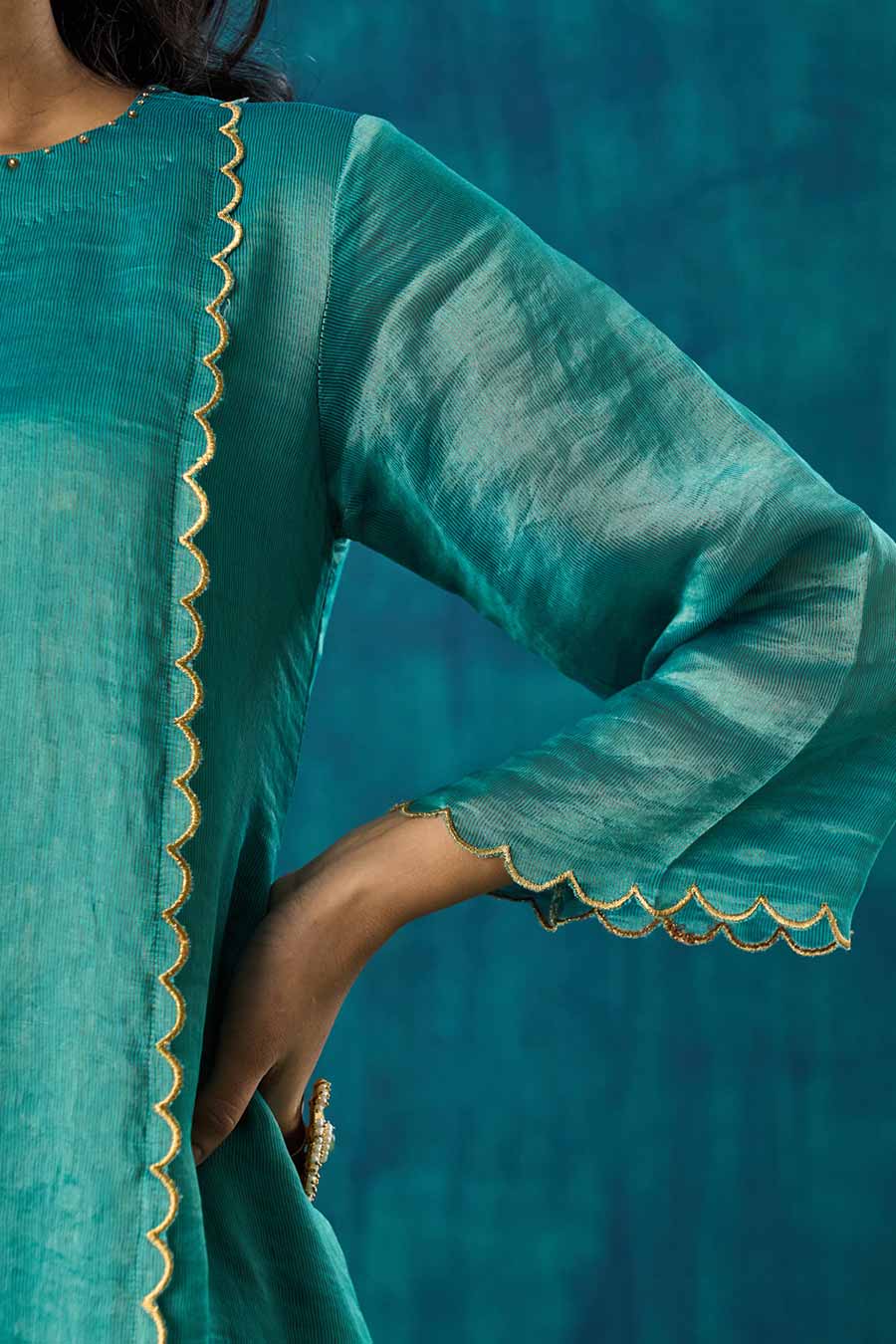 Teal Blue Zari Stripe Advika Kurta Set