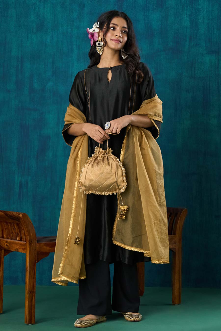 Black Embellished Krisha Kurta Set