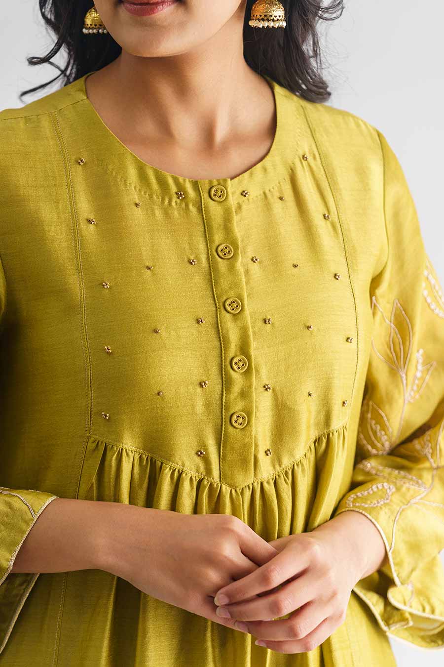 Lime Green Dori Embroidered Kurta With Slip