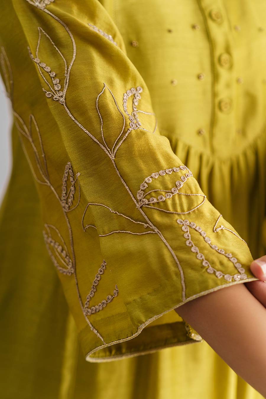 Lime Green Dori Embroidered Kurta With Slip