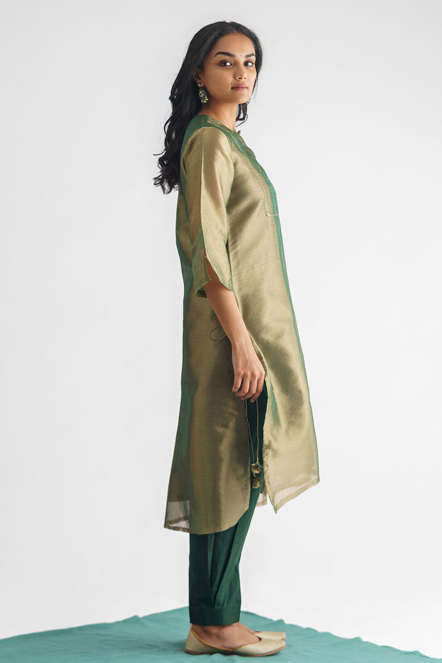 Green Sequins Embroidered Kurta & Pant Set (Set of 2)