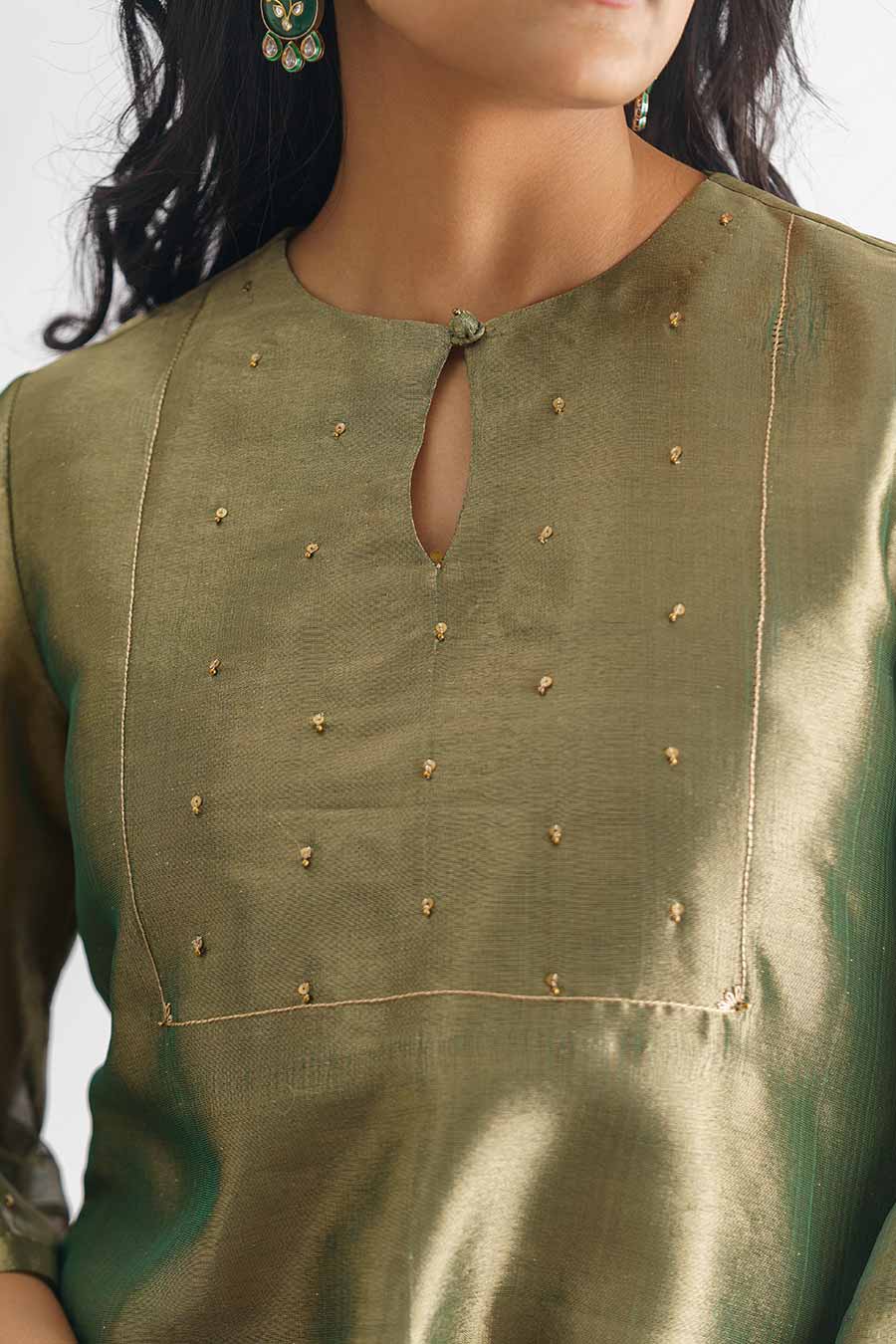 Green Sequins Embroidered Kurta