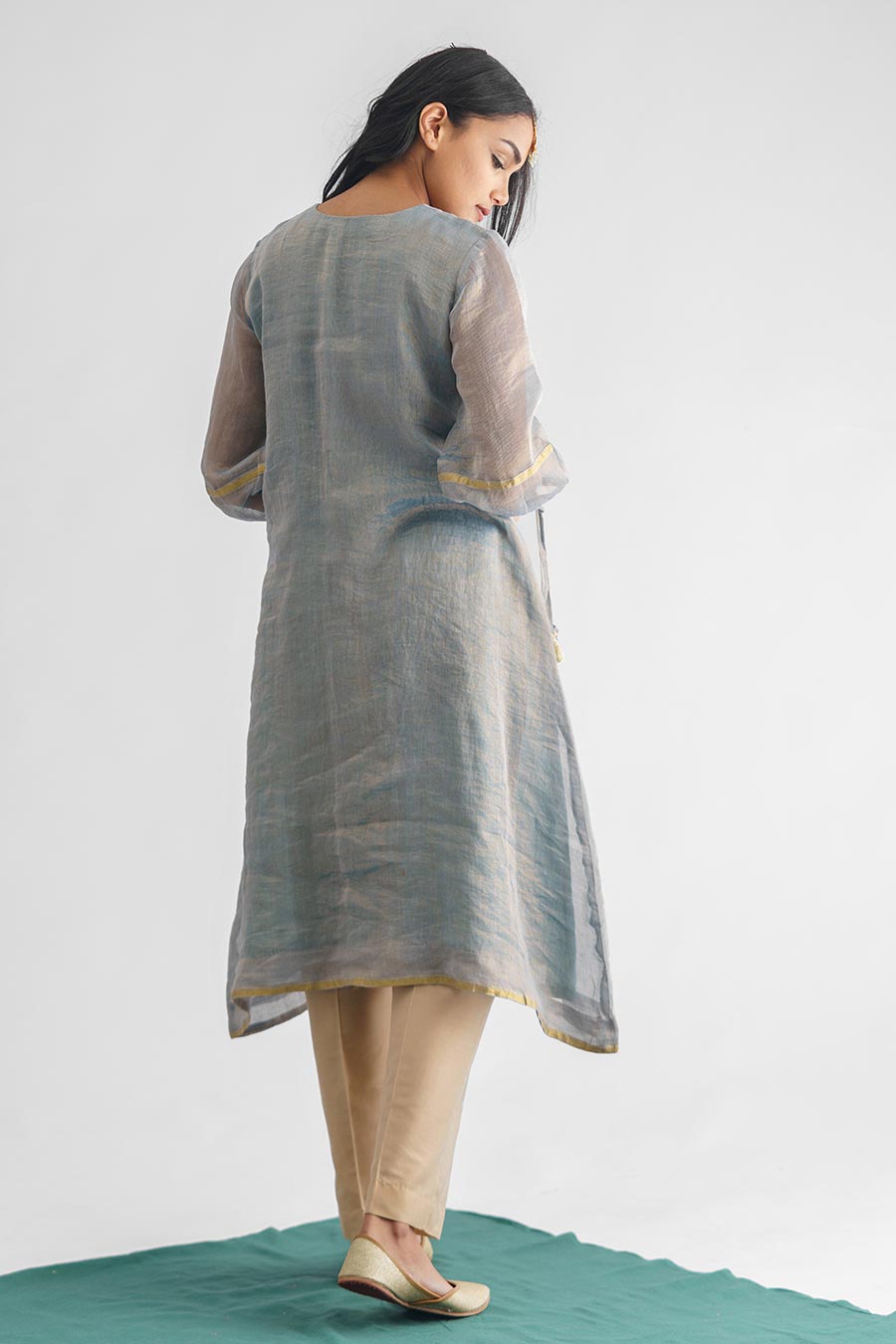 Powder Blue Zari Stripe Kurta & Pant Set (Set of 2)