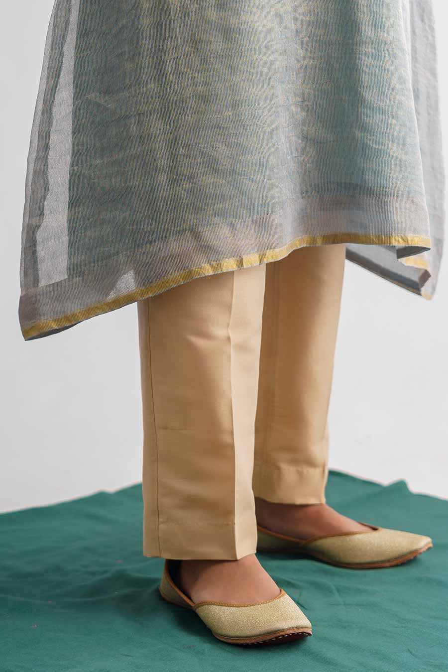 Powder Blue Zari Stripe Kurta & Pant Set (Set of 2)