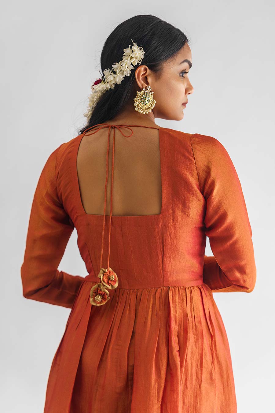 Rust Orange Floral Embroidered Anarkali & Pant Set (Set of 2)