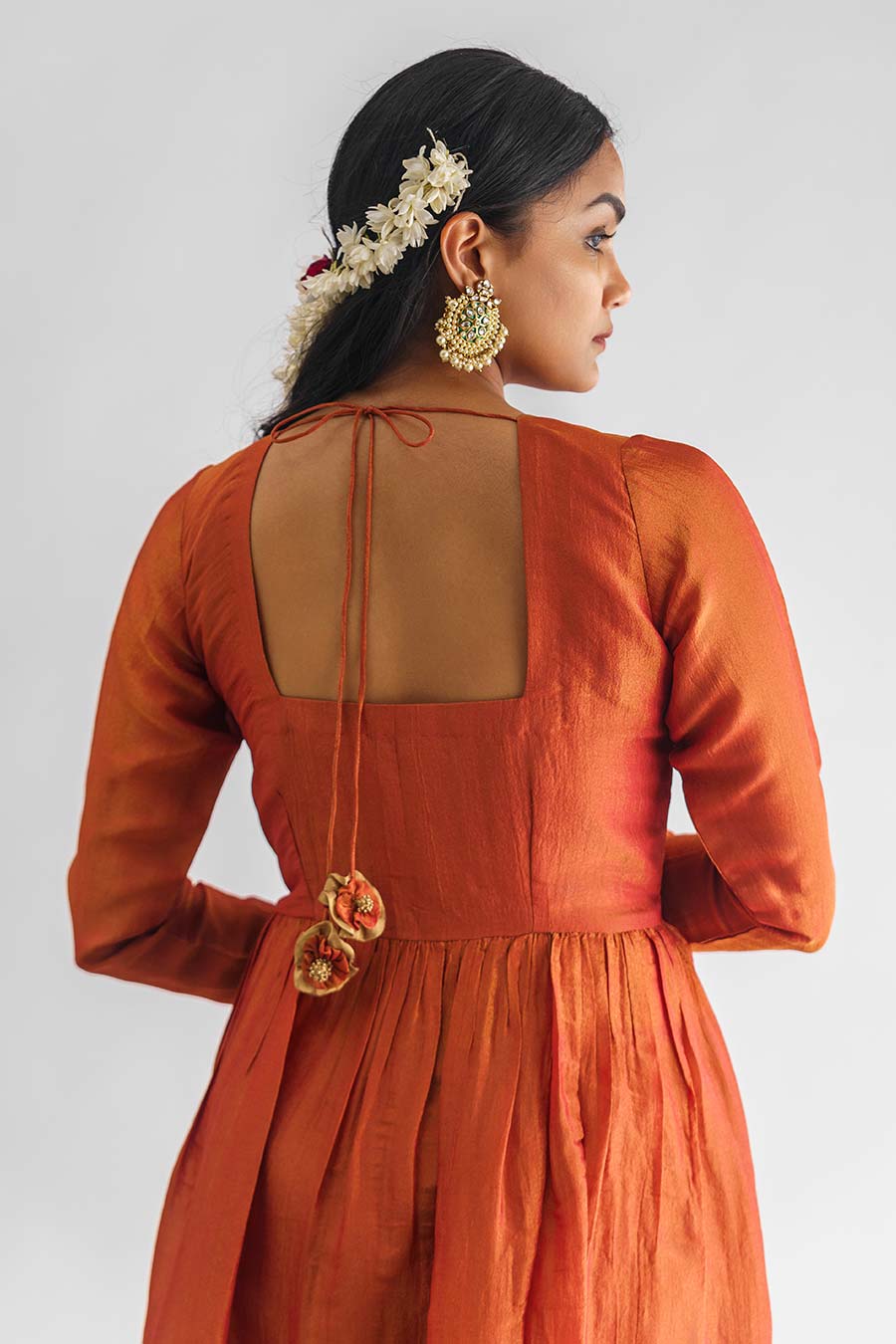 Rust Orange Floral Embroidered Anarkali Kurta