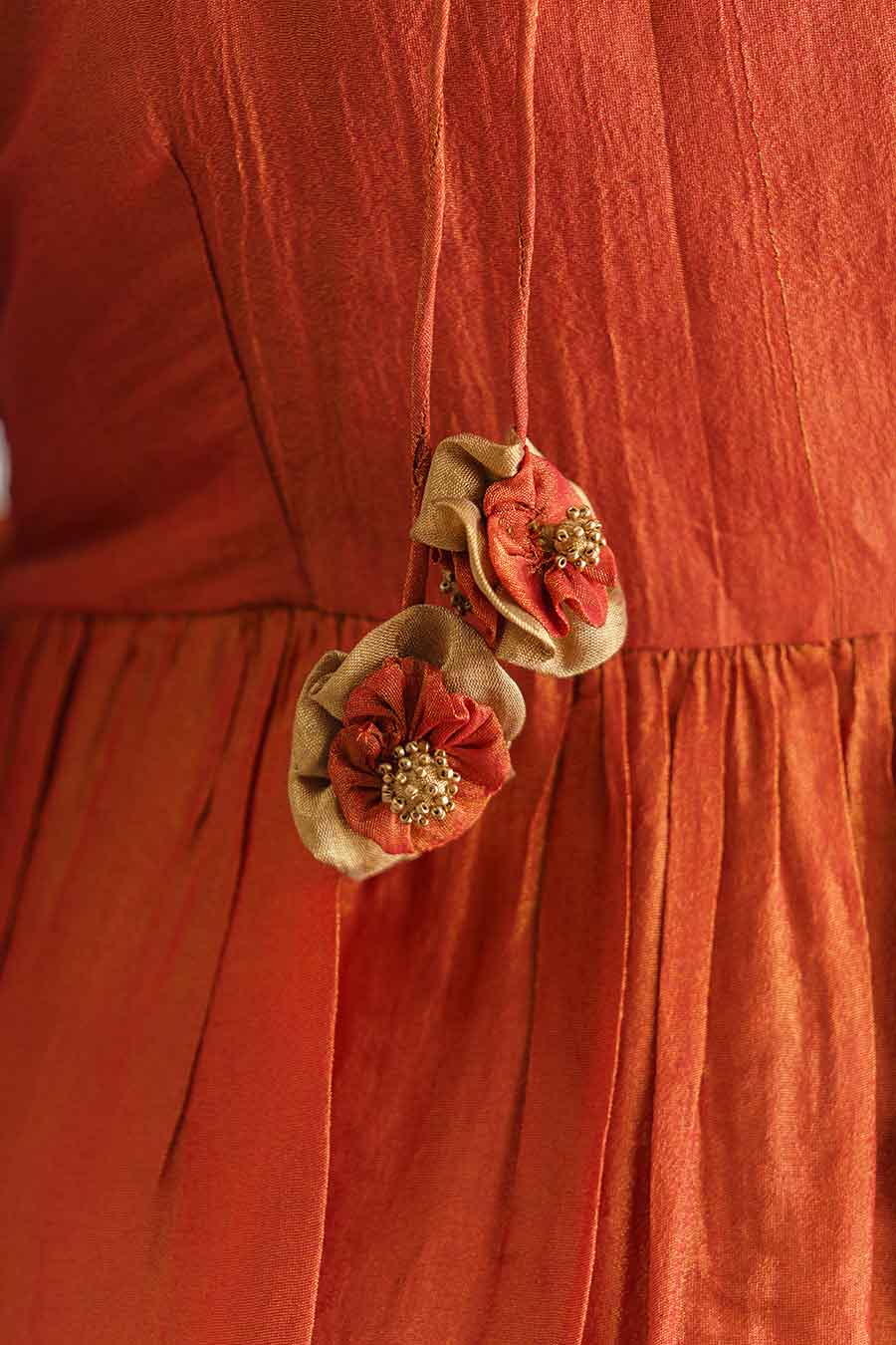 Rust Orange Floral Embroidered Anarkali Kurta