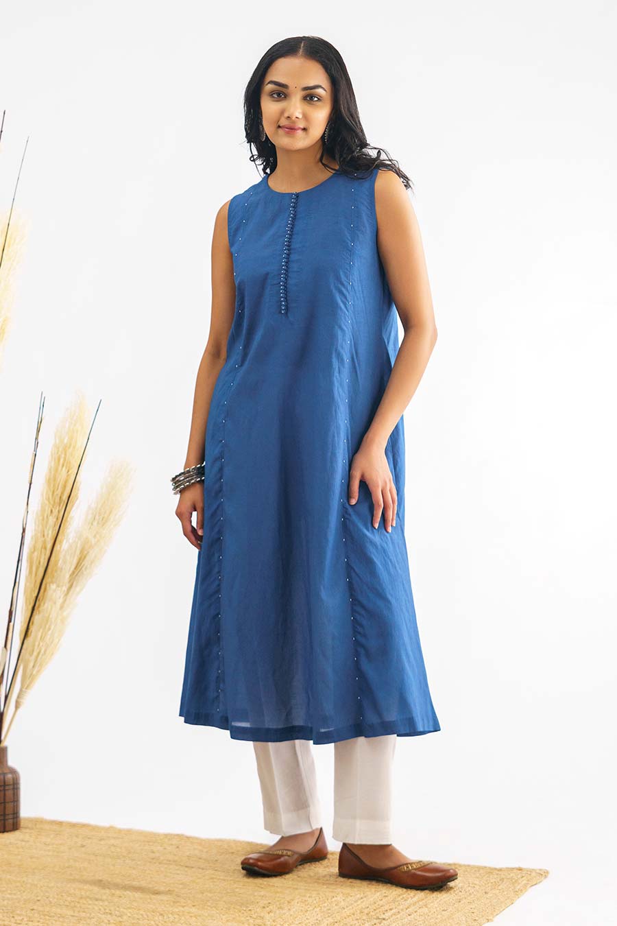 Blue Bead Embroidered Kurta