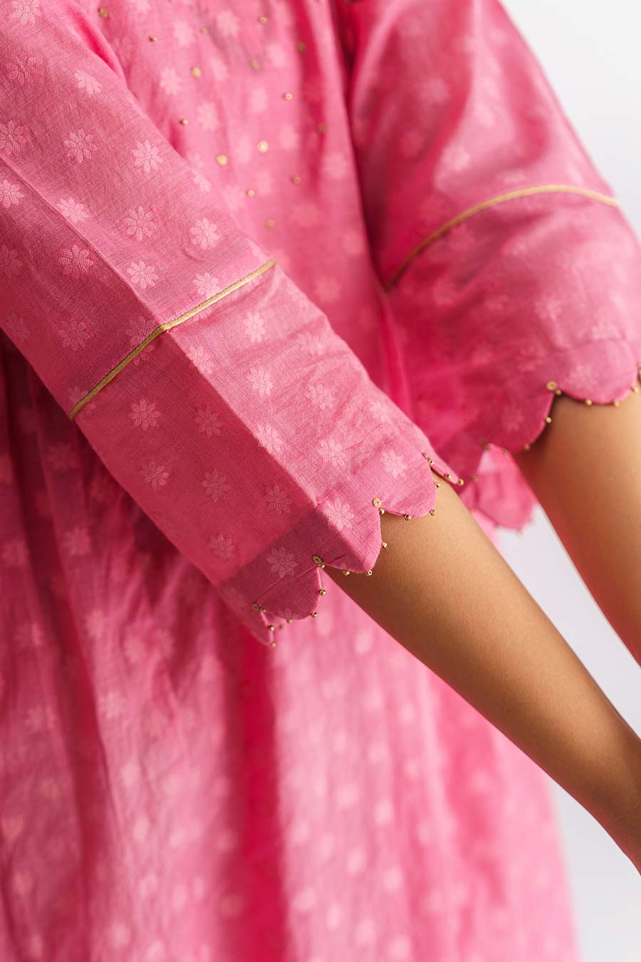 Pink Hand-Embroidered Kurta With Slip